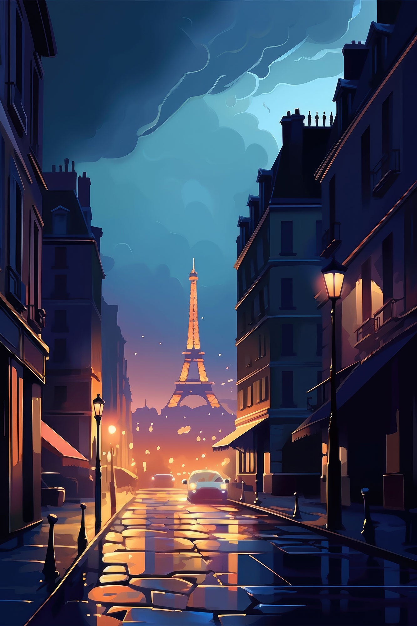 Midnight in Montmartre: Eiffel's Night Symphony Fine Art Print
